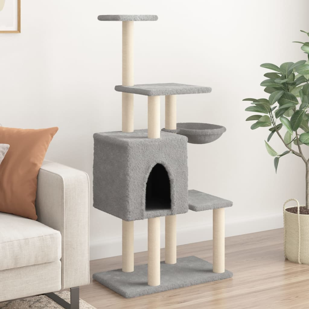 Glamorous Pups : vidaXL Cat Tree Light Gray Engineered wood, plush, sisal Large Durable