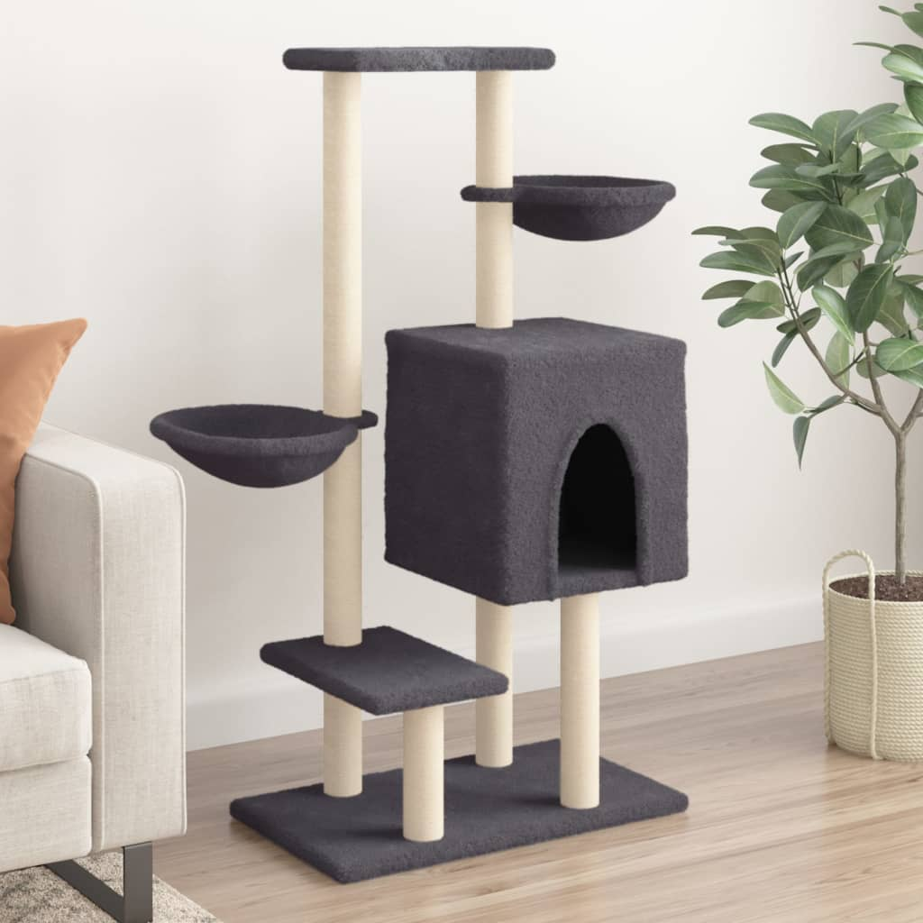 Glamorous Pups : vidaXL Cat Tree Dark grey Engineered wood, plush, sisal Medium Durable