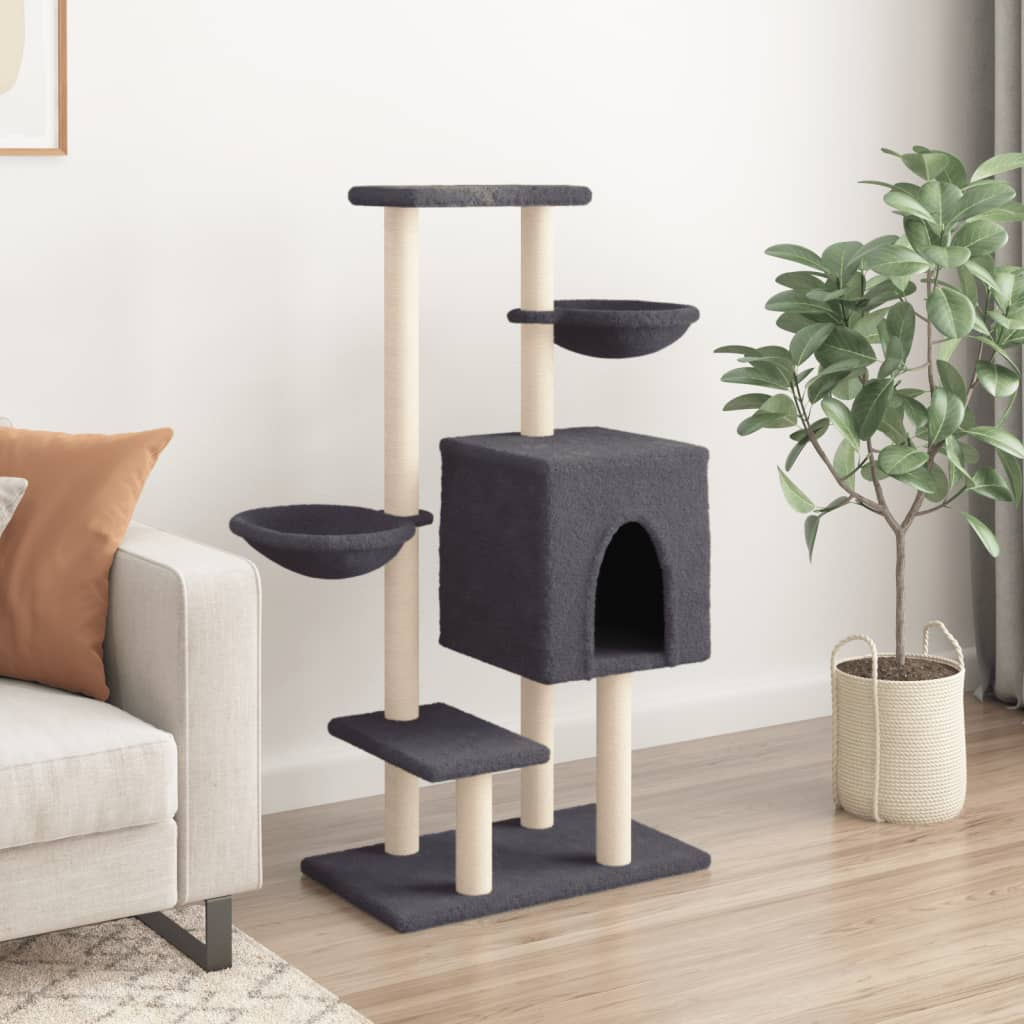 Glamorous Pups : vidaXL Cat Tree Dark grey Engineered wood, plush, sisal Medium Durable
