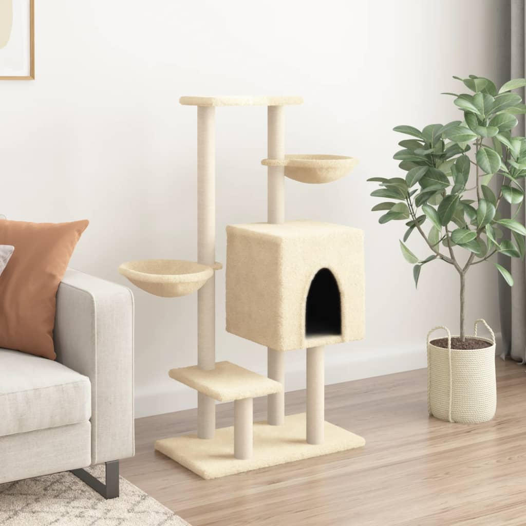 Glamorous Pups : vidaXL Cat Tree Cream Engineered wood, plush, sisal 46.1 in tall