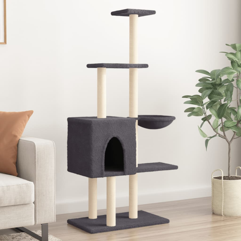 Glamorous Pups : vidaXL Cat Tree Dark Grey Engineered wood, plush, sisal Medium Cat Tree
