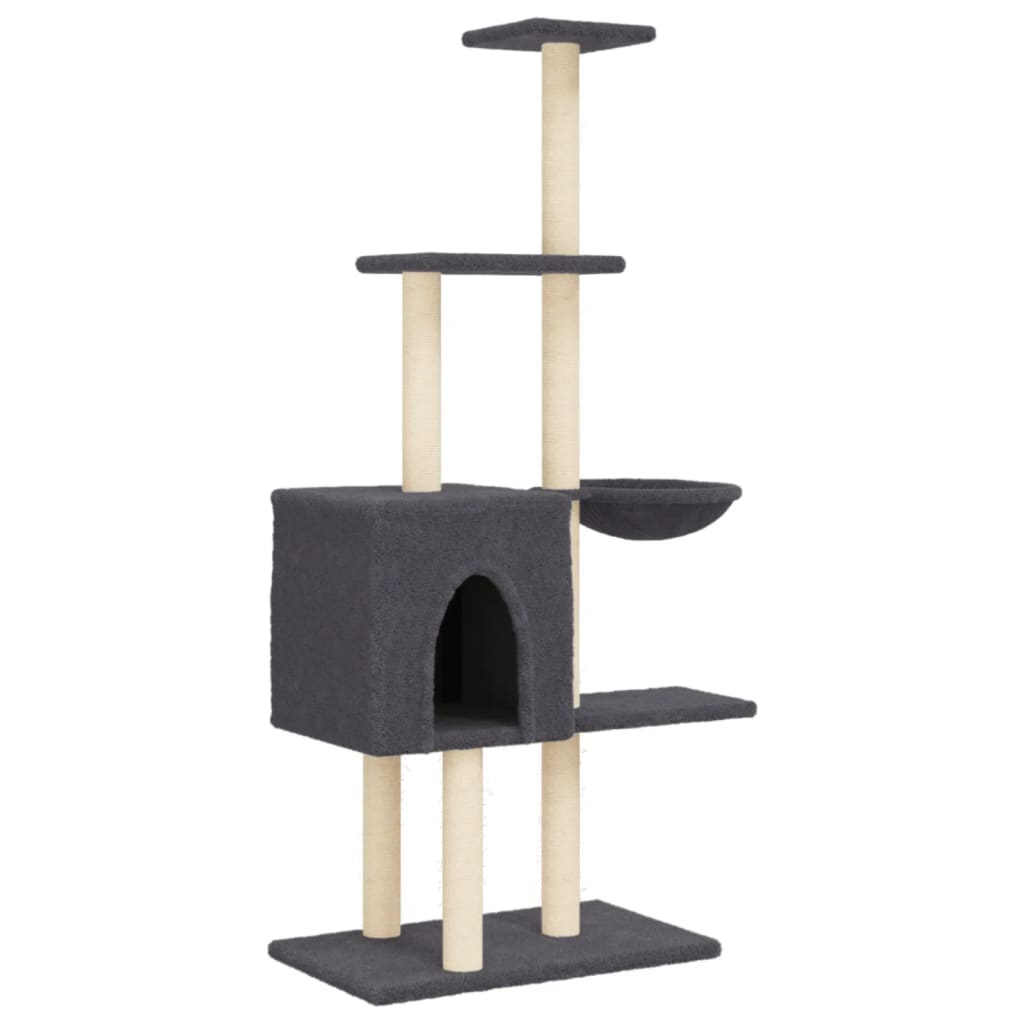 Glamorous Pups : vidaXL Cat Tree Dark Grey Engineered wood, plush, sisal Medium Cat Tree