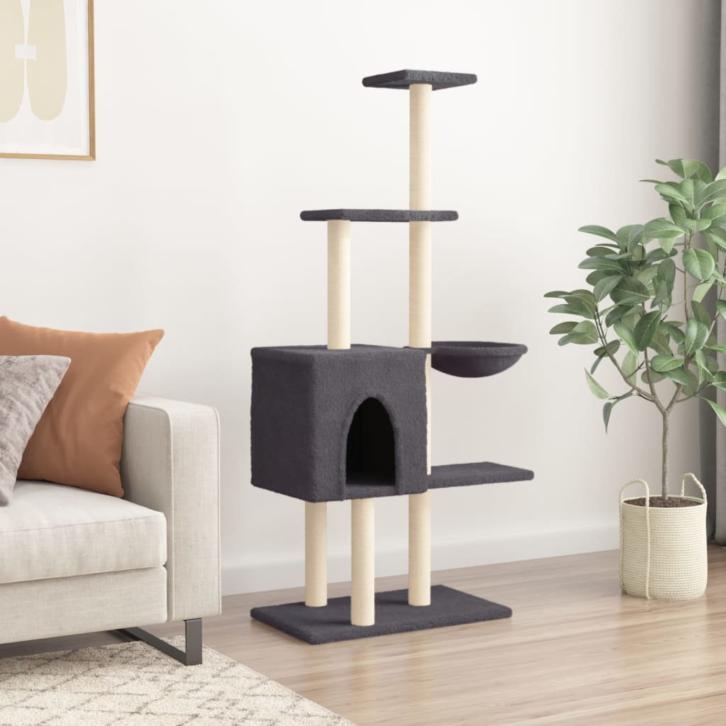 Glamorous Pups : vidaXL Cat Tree Dark Grey Engineered wood, plush, sisal Medium Cat Tree