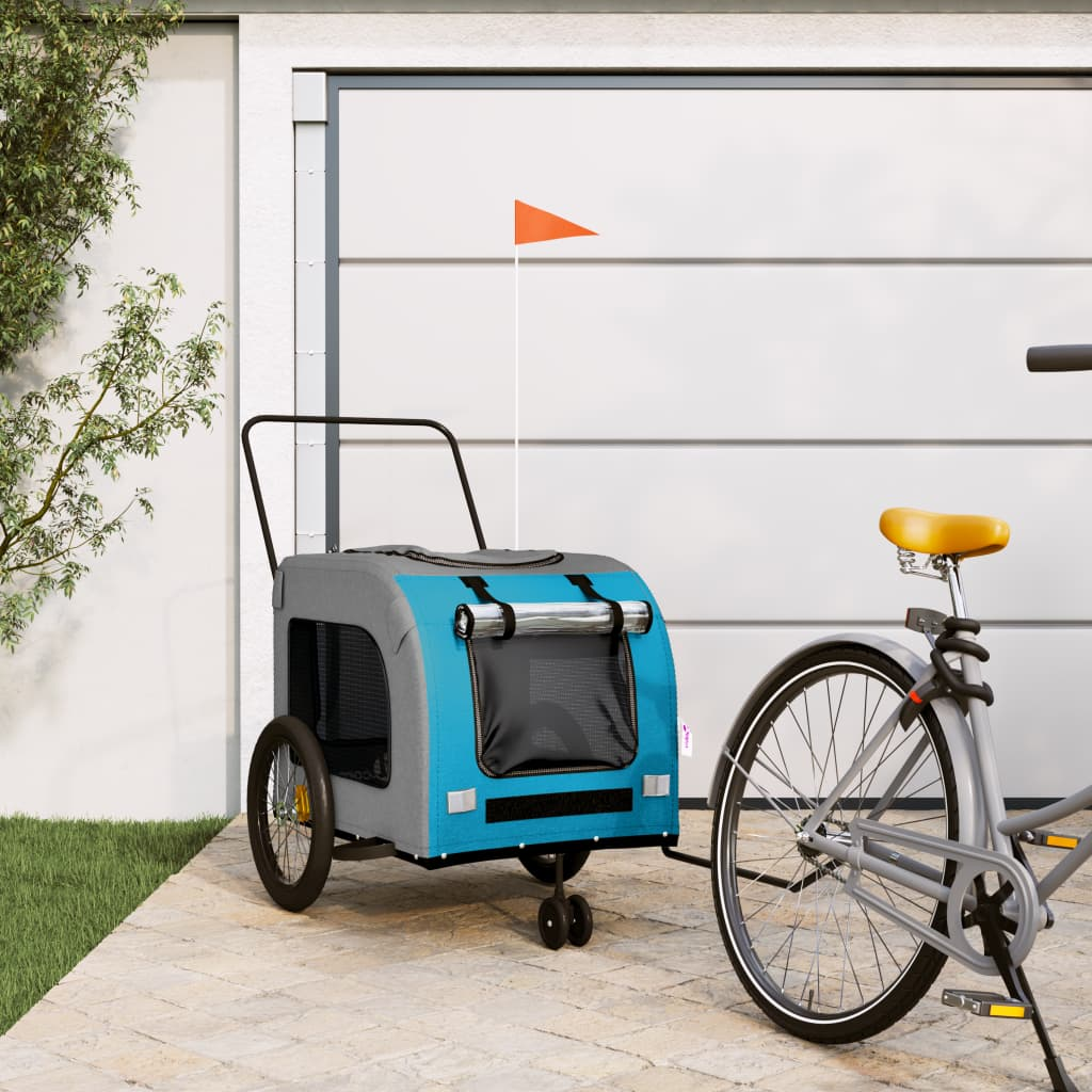 Glamorous Pups : vidaXL Pet Bike Trailer Blue and Grey Oxford fabric, Iron, PVC Foldable