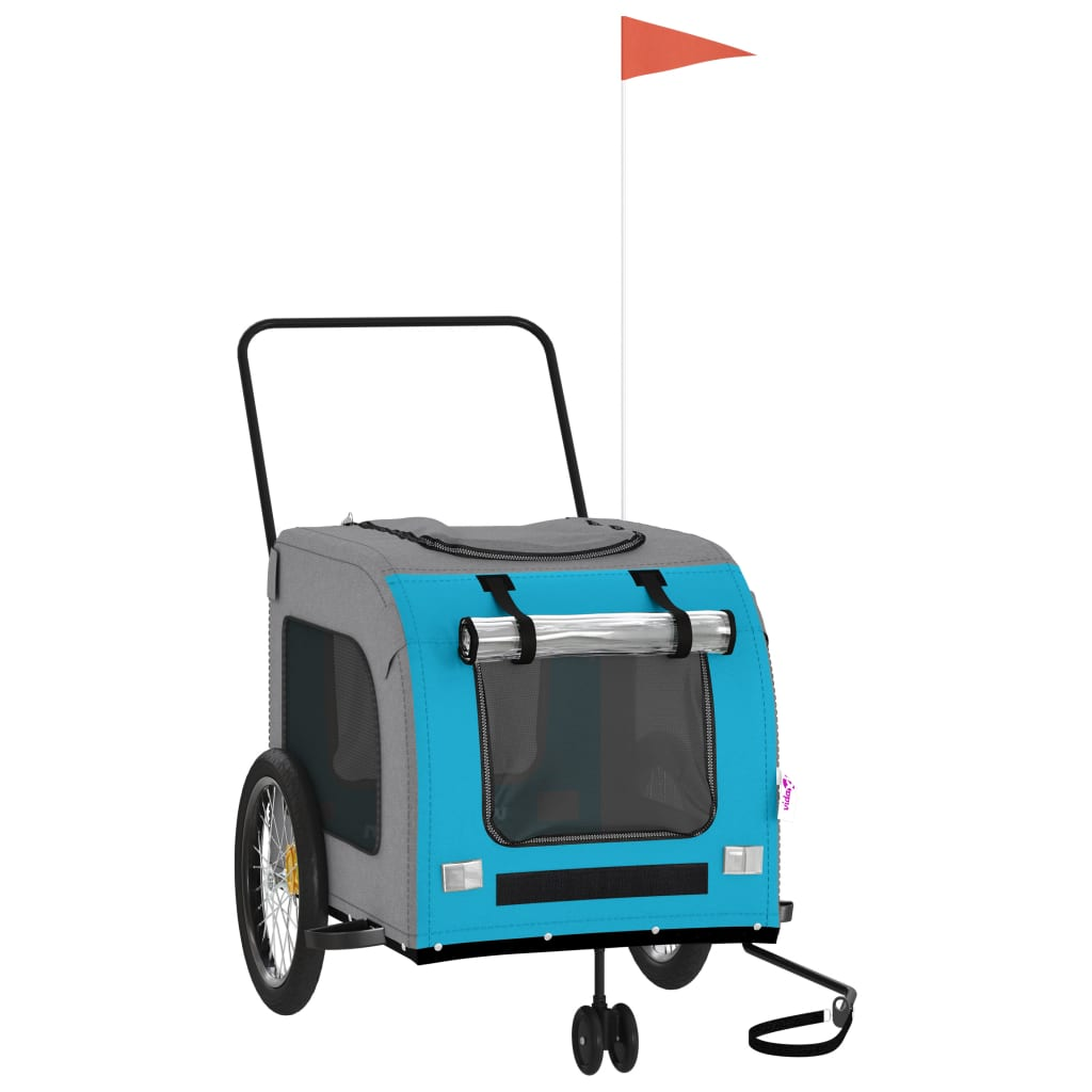 Glamorous Pups : vidaXL Pet Bike Trailer Blue and Grey Oxford fabric, Iron, PVC Foldable