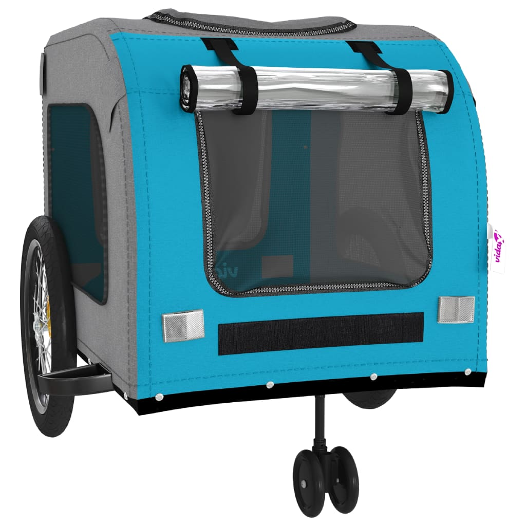 Glamorous Pups : vidaXL Pet Bike Trailer Blue and Grey Oxford fabric, Iron, PVC Foldable