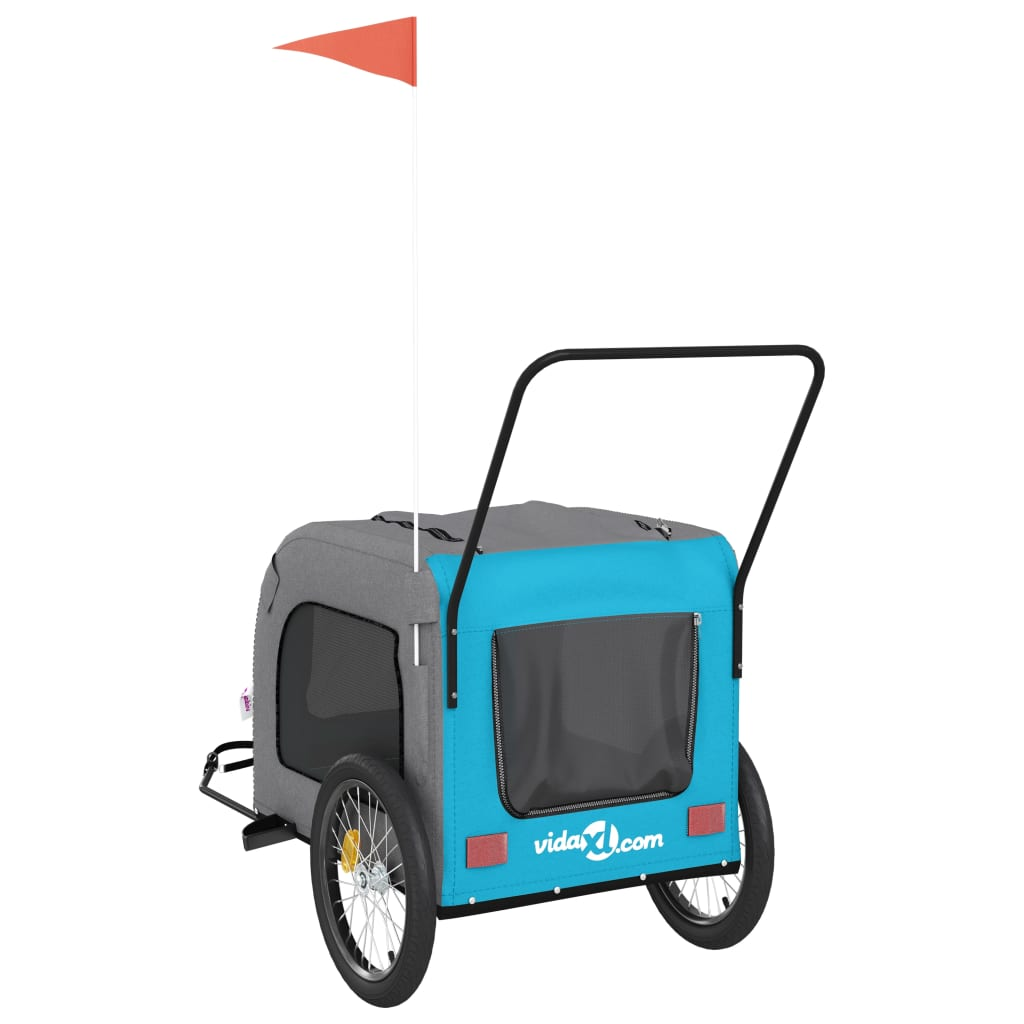 Glamorous Pups : vidaXL Pet Bike Trailer Blue and Grey Oxford fabric, Iron, PVC Foldable