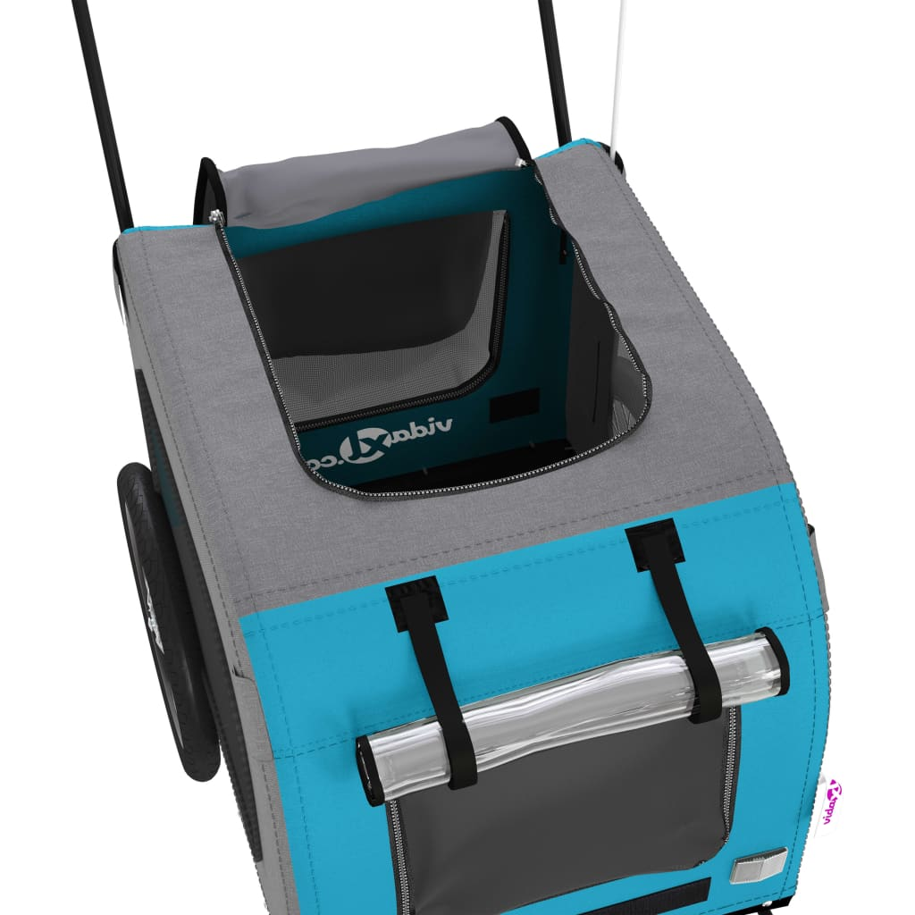 Glamorous Pups : vidaXL Pet Bike Trailer Blue and Grey Oxford fabric, Iron, PVC Foldable