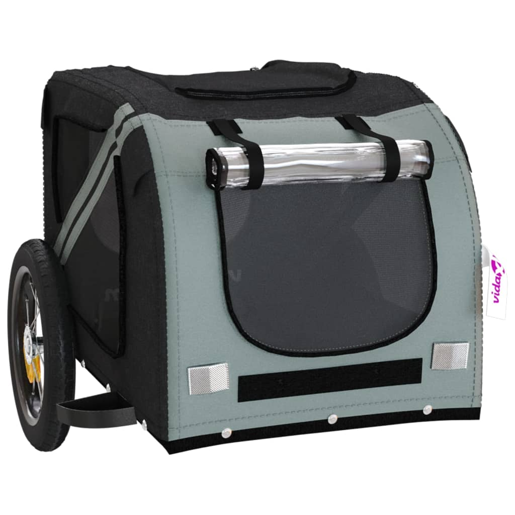 Glamorous Pups : vidaXL Pet Bike Trailer Grey and Black Oxford fabric, iron, PVC Small