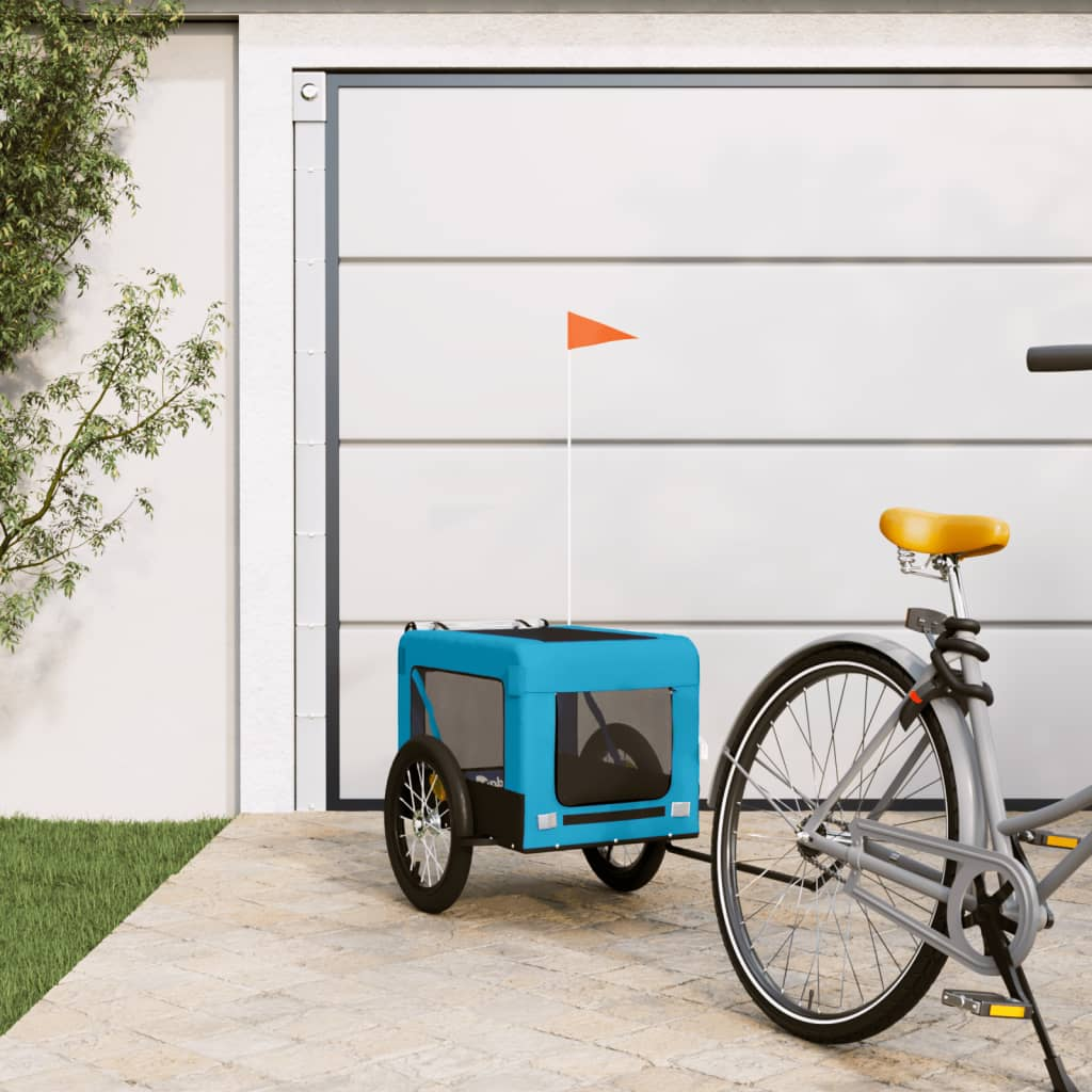 Glamorous Pups : vidaXL Pet Bike Trailer Blue and Black Oxford Fabric and Iron Small