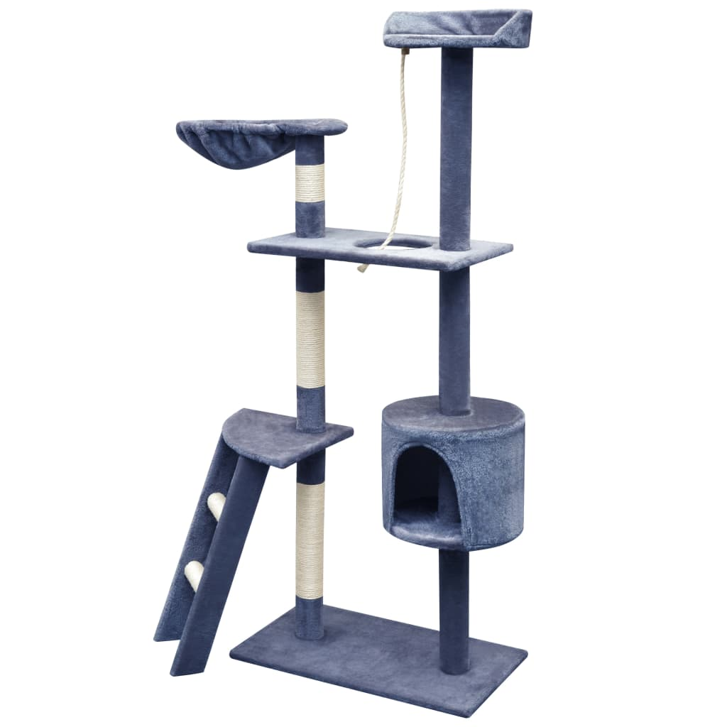 Glamorous Pups : vidaXL Cat Tree Dark Blue Wooden Frame Large Durable Cat Tree Modern