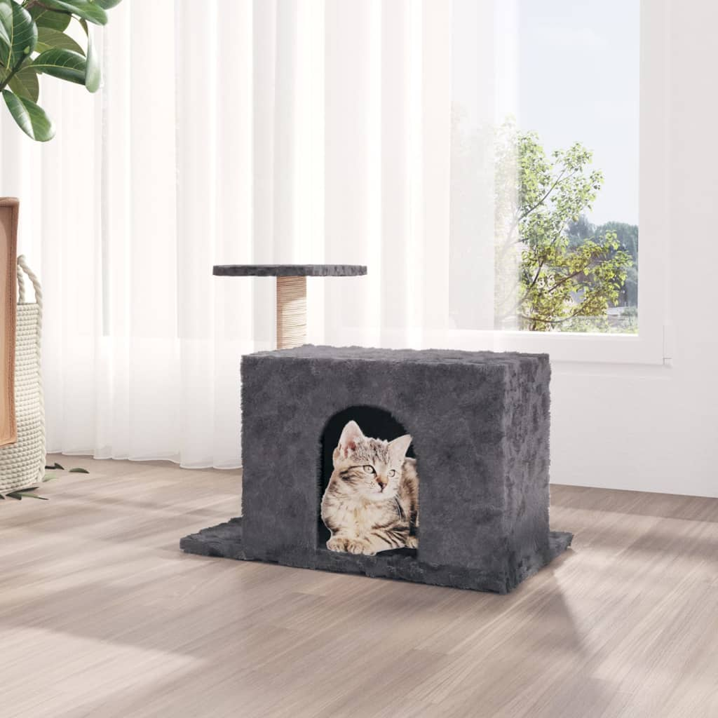 Glamorous Pups : vidaXL Cat Tree Dark Gray Engineered Wood, Plush, Sisal 20.1 in Tall