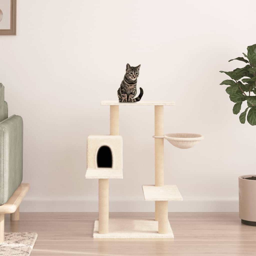 Glamorous Pups : vidaXL Cat Tree Cream Engineered wood, plush, sisal Large Cat Tree