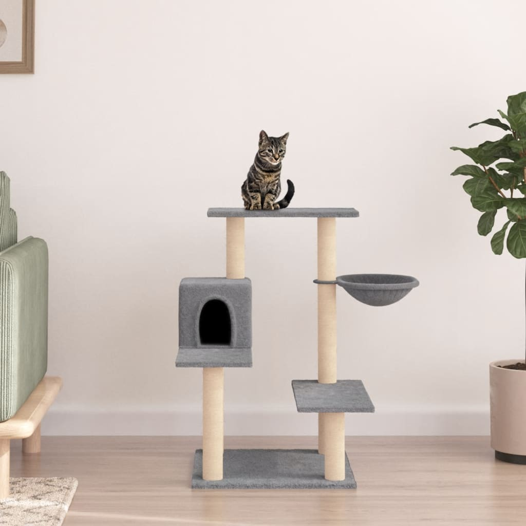 Glamorous Pups : vidaXL Cat Tree Light Grey Engineered wood, plush, sisal Large Durable
