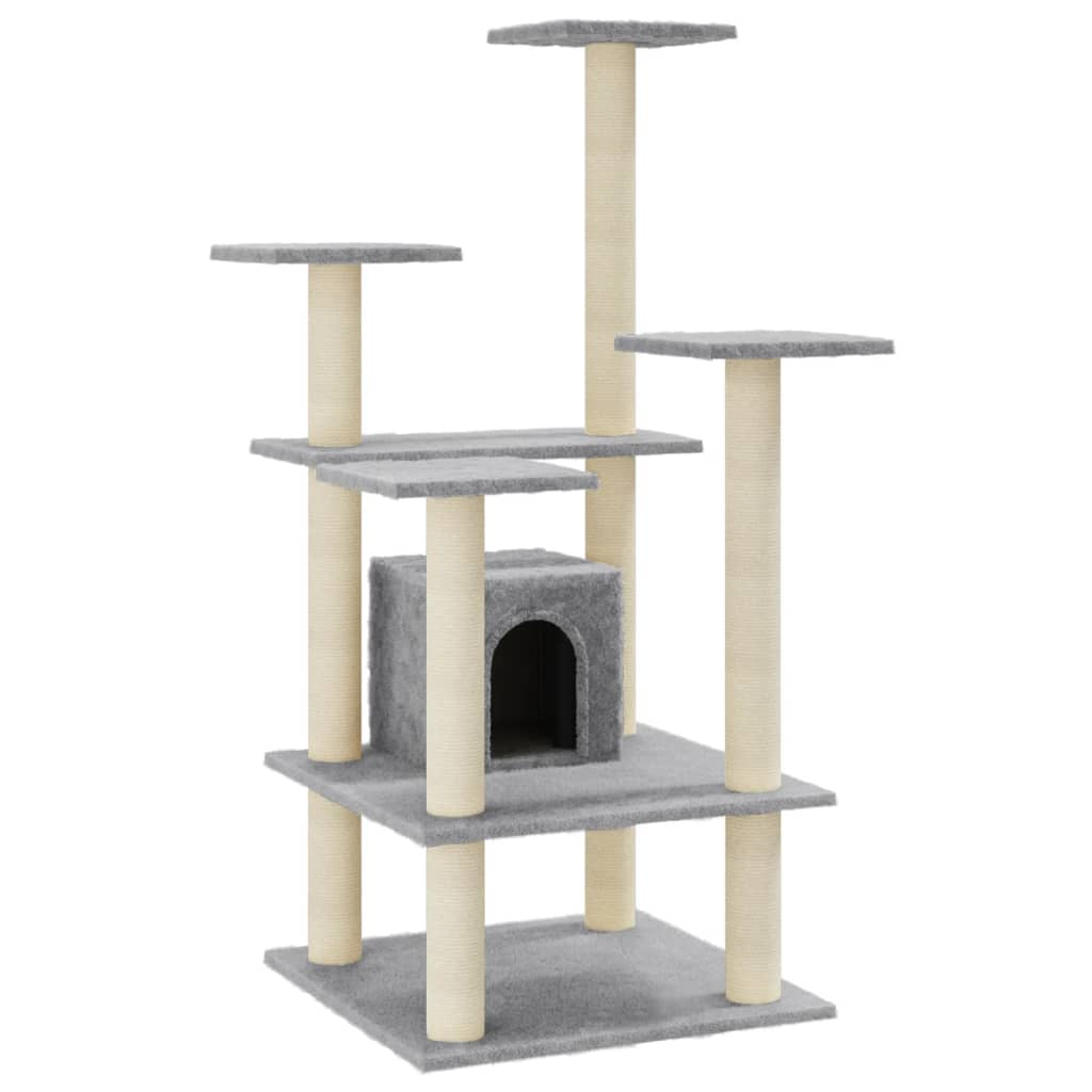 Glamorous Pups : vidaXL Cat Tree Light Grey Engineered Wood, Plush, Sisal Medium Durable