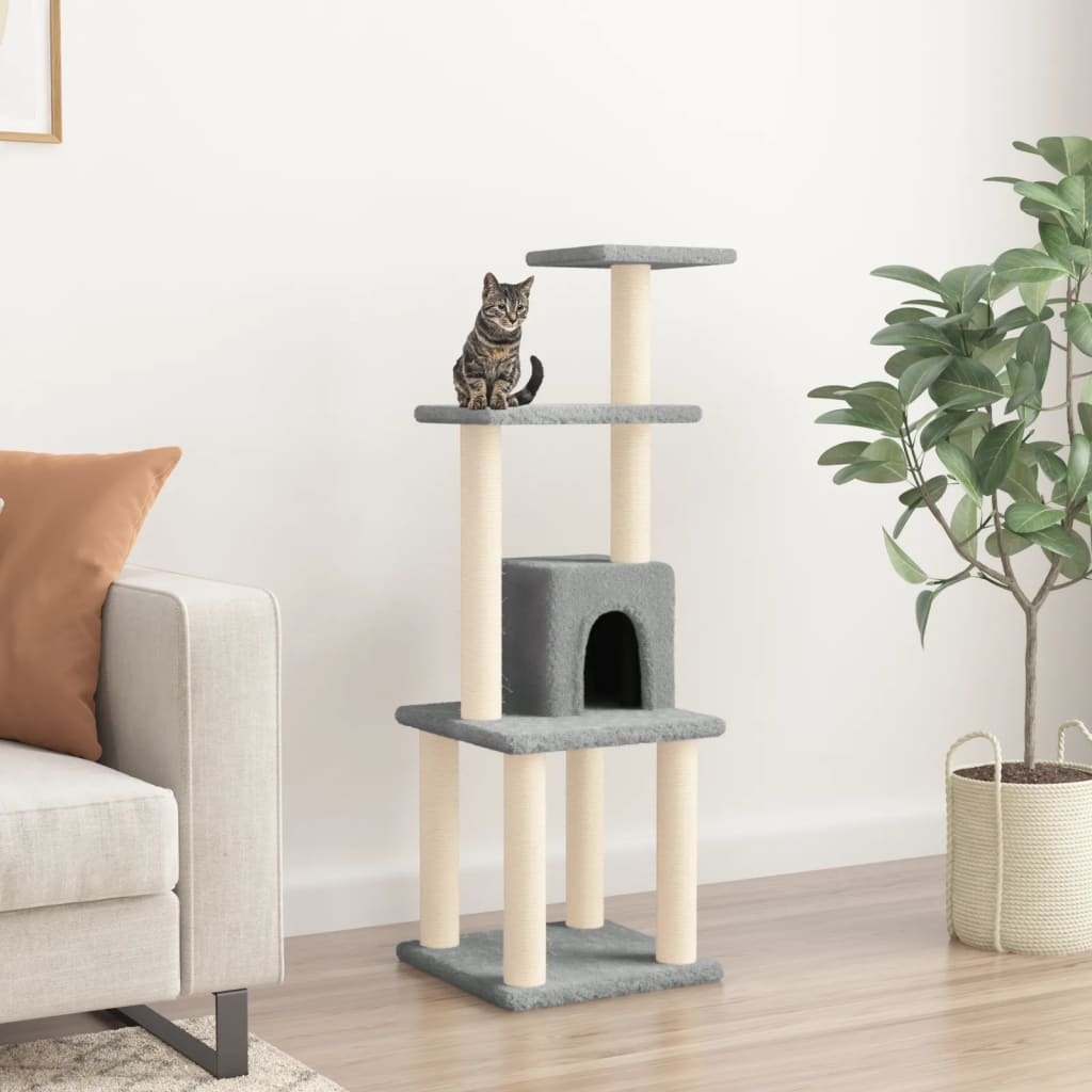 Glamorous Pups : vidaXL Cat Tree Light Grey Engineered wood, plush, sisal Medium Cat Tree