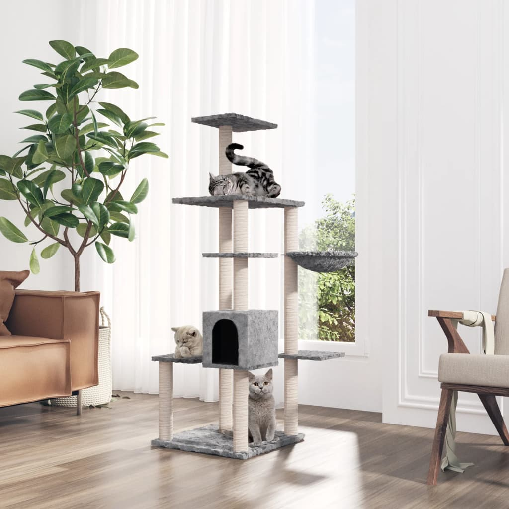 Glamorous Pups : vidaXL Cat Tree Light Gray Engineered Wood, Plush, Sisal 56 in Durable