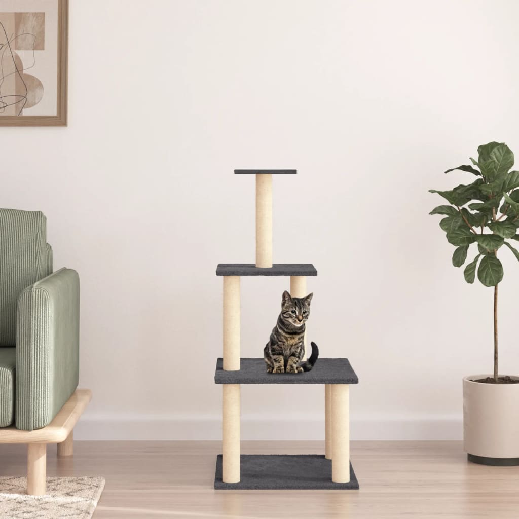 Glamorous Pups : vidaXL Cat Tree Dark Grey Engineered Wood, Plush, Sisal 43.7 in Durable