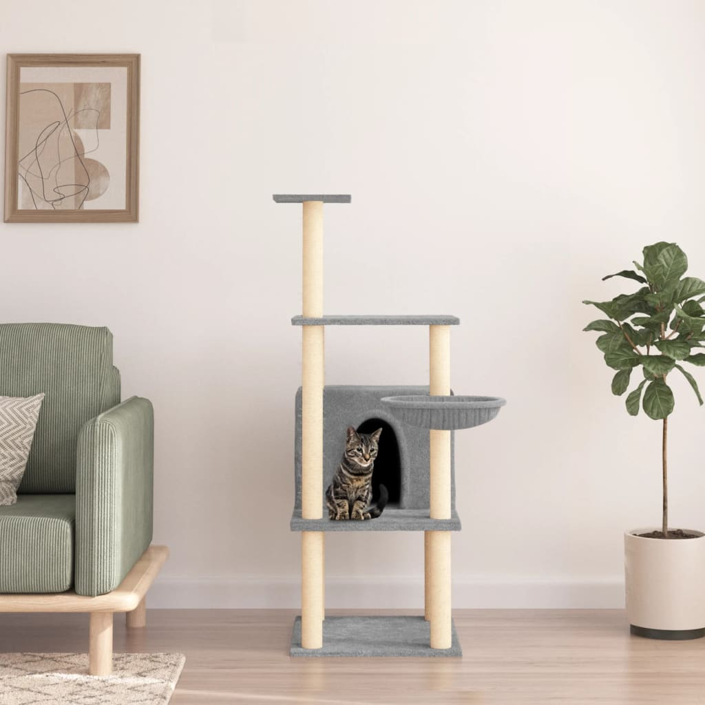 Glamorous Pups : vidaXL Cat Tree Light Grey Engineered wood, plush, sisal 52 in tall