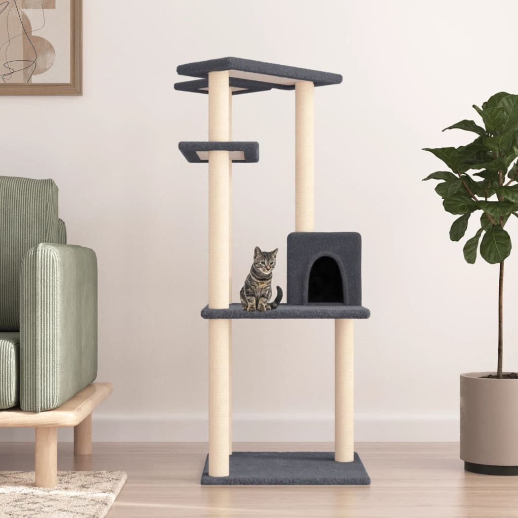 Glamorous Pups : vidaXL Cat Tree Dark Gray Engineered wood, plush, sisal Medium Durable