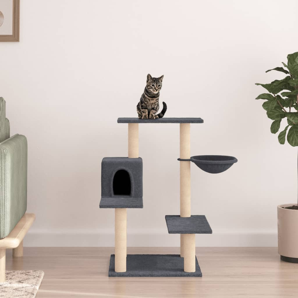 Glamorous Pups : vidaXL Cat Tree Dark Grey Engineered wood, plush, sisal Medium