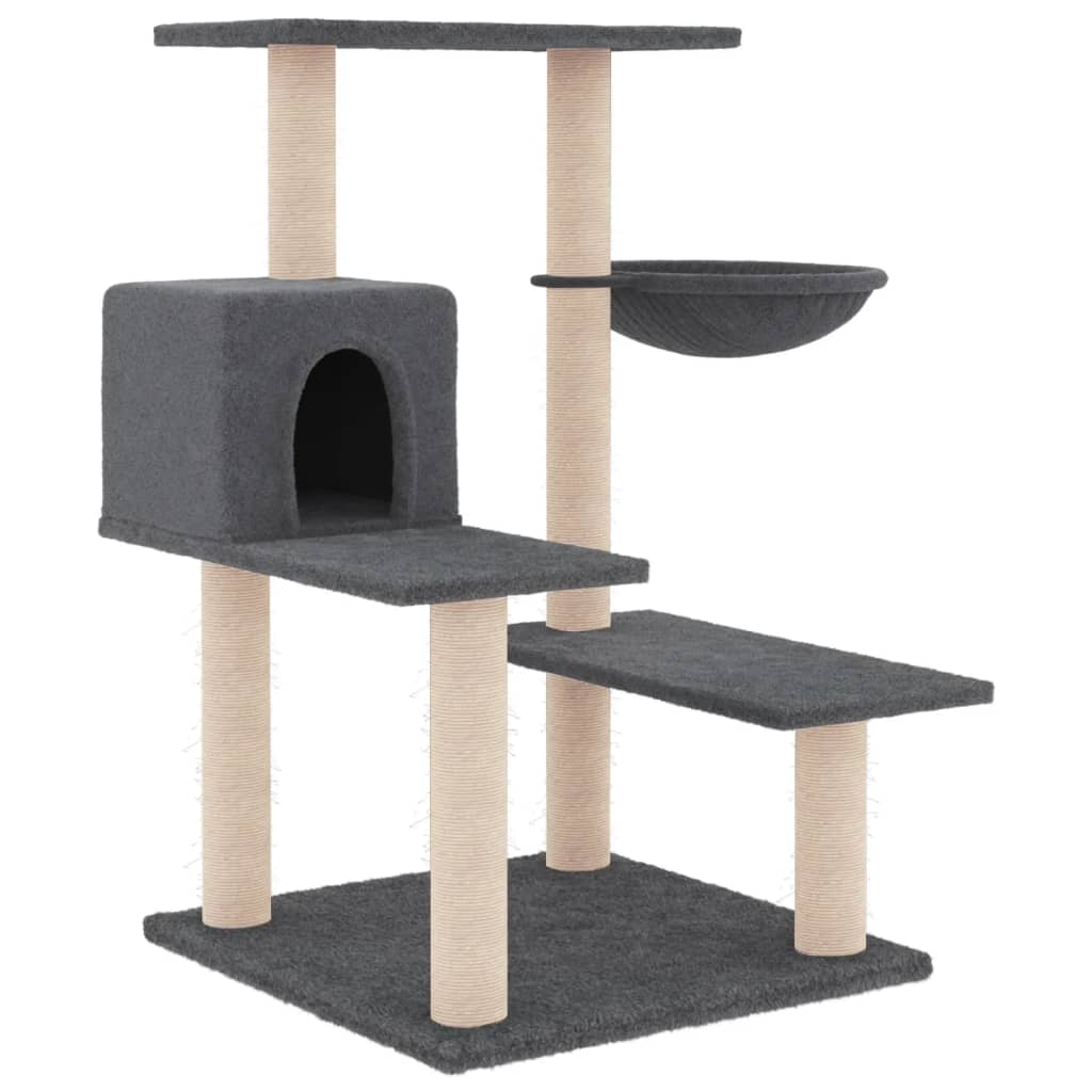 Glamorous Pups : vidaXL Cat Tree Dark Grey Engineered wood, plush, sisal Medium