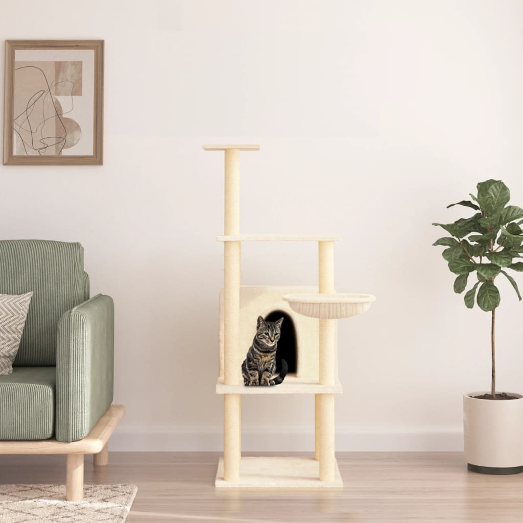 Glamorous Pups : vidaXL Cat Tree Cream Engineered wood, plush, sisal 52.0 in tall