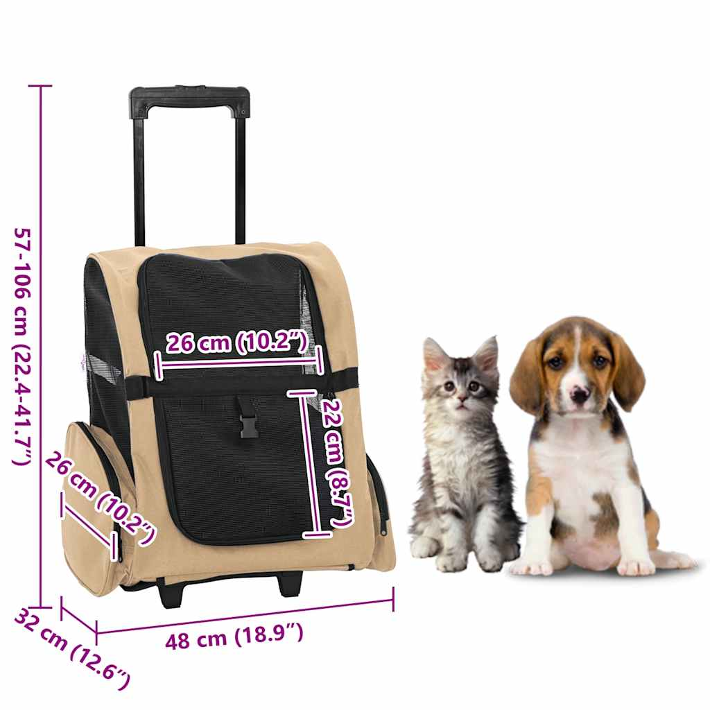 Glamorous Pups : vidaXL Pet Trolley 3-in-1 Design Sand 18.9x12.6x(22.4–41.7)" Oxford Fabric