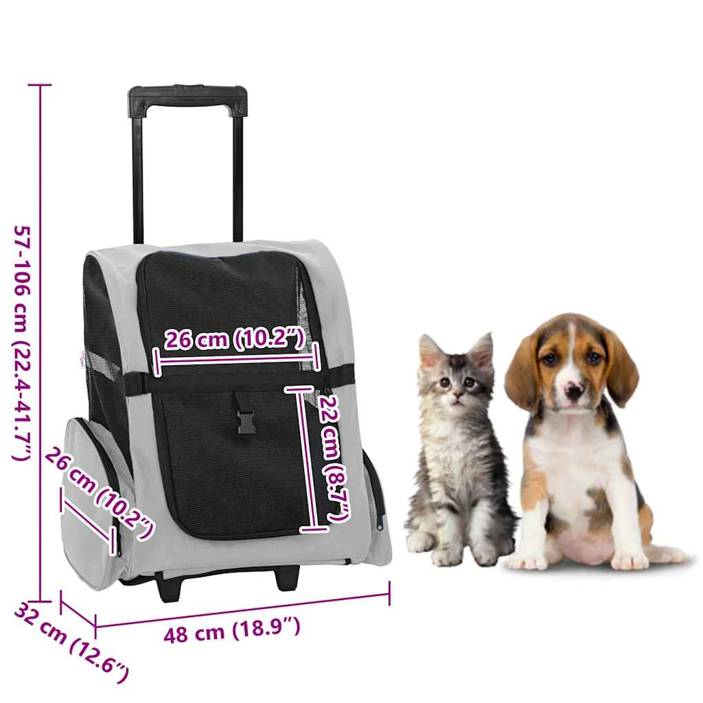 Glamorous Pups : vidaXL Pet Trolley 3-in-1 Design Grey 18.9x12.6x(22.4–41.7)" Oxford Fabric