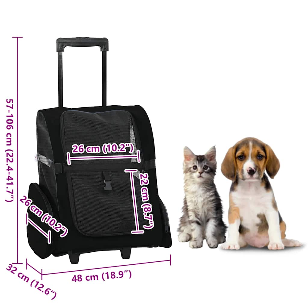 Glamorous Pups : vidaXL Pet Trolley 3-in-1 Design Black 18.9x12.6x(22.4–41.7)" Oxford Fabric