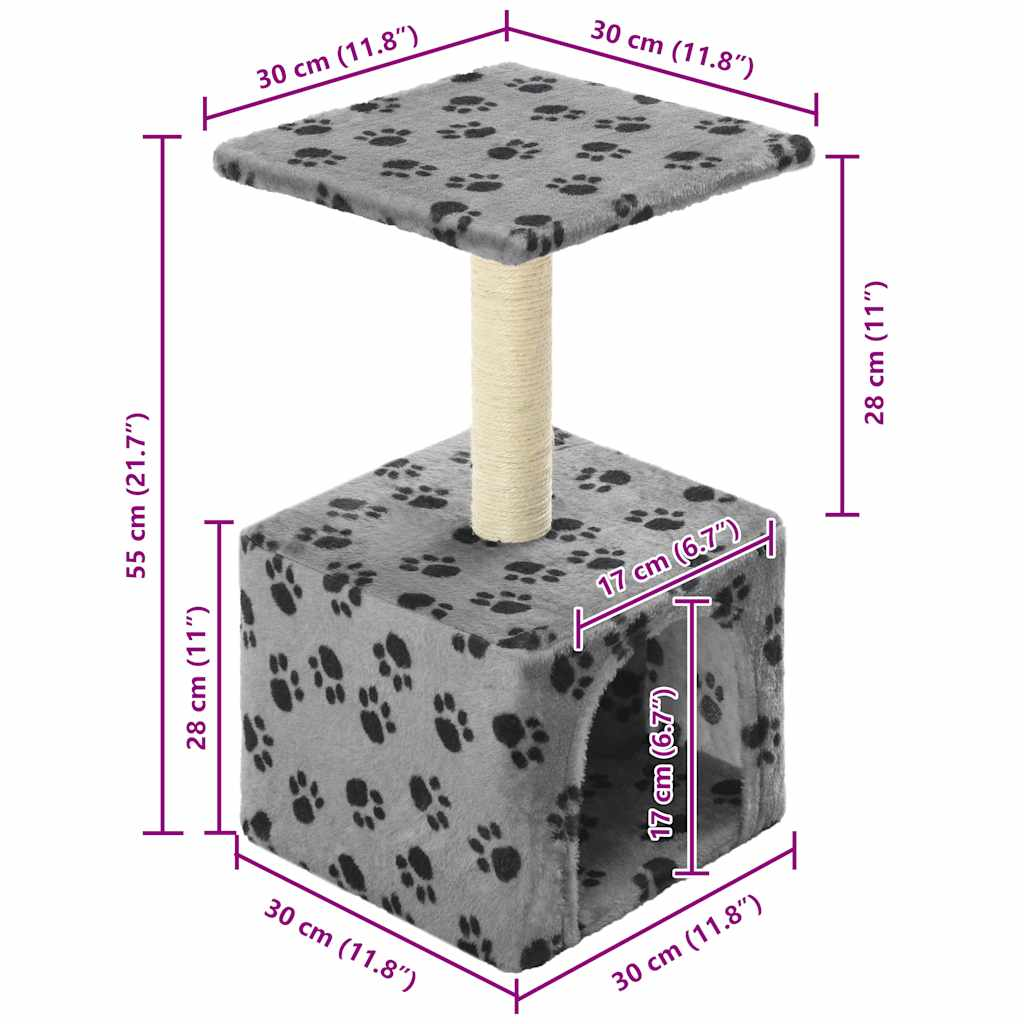 Glamorous Pups : vidaXL Cat Tree Grey with black paw prints