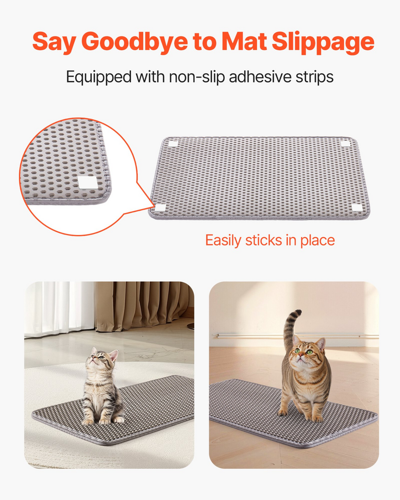 Glamorous Pups : VEVOR Cat Litter Mat – 24" x 15" Double-Layer Non-Slip Waterproof Litter Box Mat | Honeycomb Design, Washable & Soft on Paws (Gray)