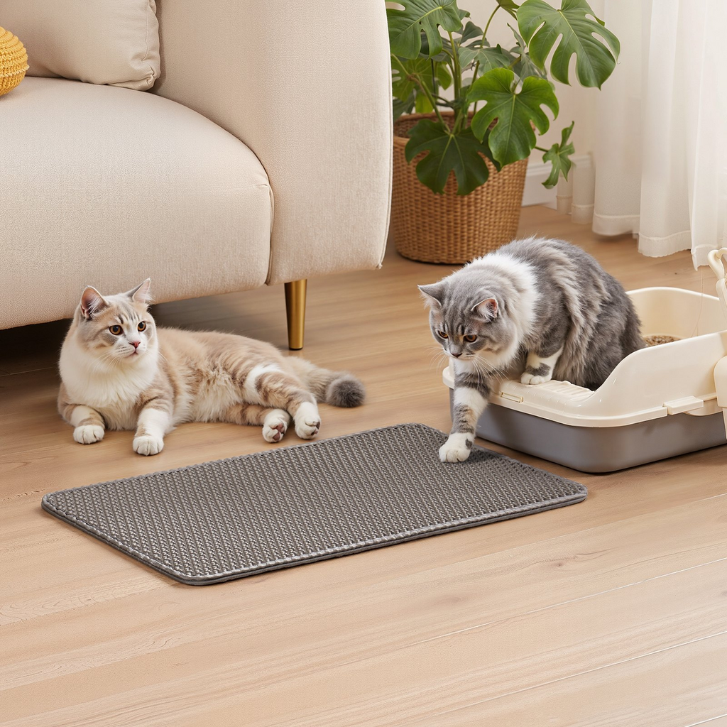 Glamorous Pups : VEVOR Cat Litter Mat – 24" x 15" Double-Layer Non-Slip Waterproof Litter Box Mat | Honeycomb Design, Washable & Soft on Paws (Gray)