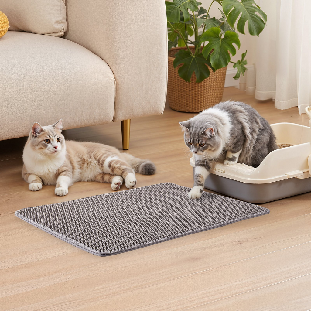 Glamorous Pups : VEVOR Cat Litter Mat – 30" x 24" Double-Layer Honeycomb Design | Non-Slip, Urine-Proof & Washable Litter Trapping Mat for Indoor Cats (Gray)