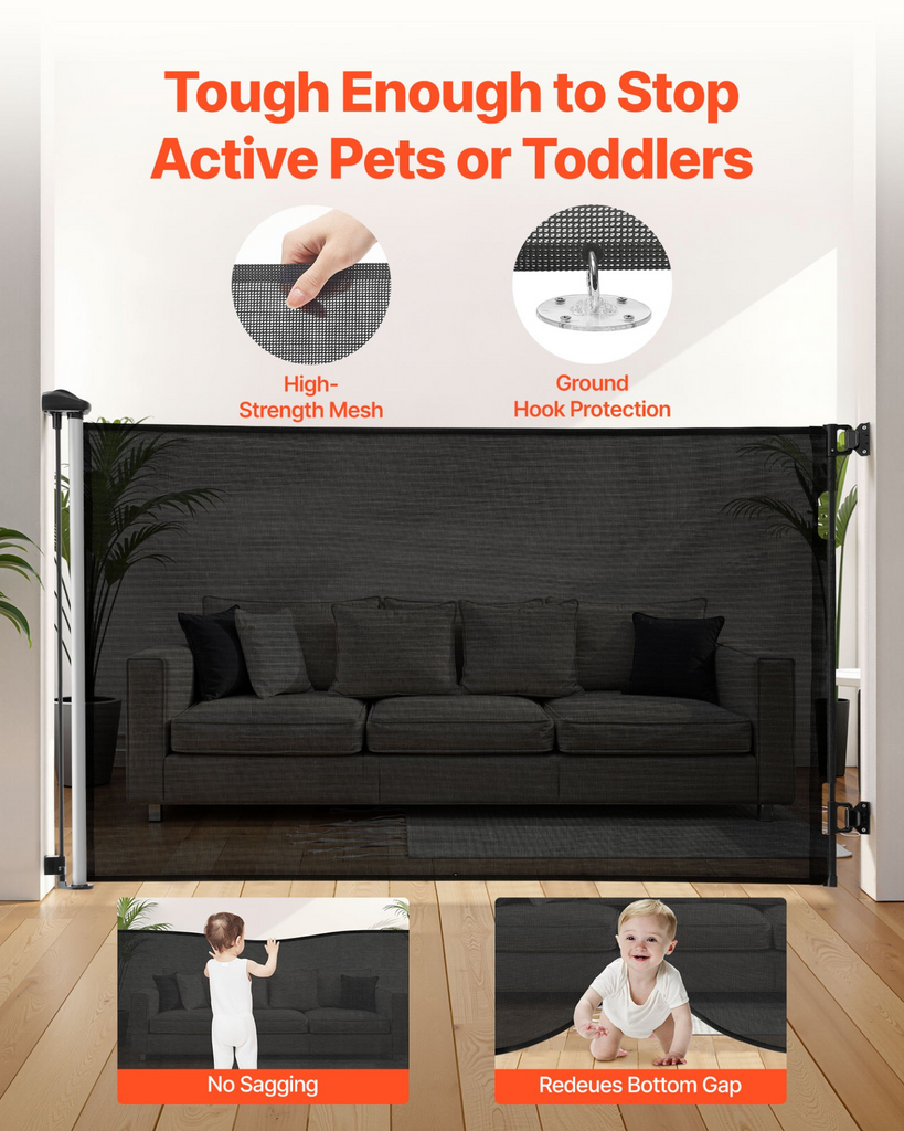 Glamorous Pups : VEVOR Retractable Baby & Pet Gate | 57” Wide x 38.5” Tall Mesh Safety Gate with Security Lock – No-Trip Design for Stairs, Hallways & Doorways, Indoor/Outdoor Use (Black)