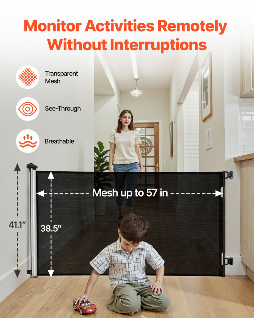 Glamorous Pups : VEVOR Retractable Baby & Pet Gate | 57” Wide x 38.5” Tall Mesh Safety Gate with Security Lock – No-Trip Design for Stairs, Hallways & Doorways, Indoor/Outdoor Use (Black)