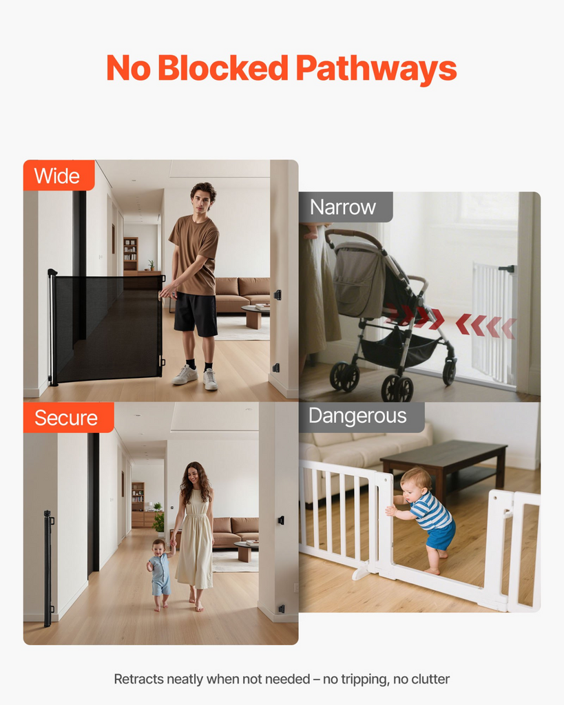 Glamorous Pups : VEVOR Retractable Baby & Pet Gate | 57” Wide x 38.5” Tall Mesh Safety Gate with Security Lock – No-Trip Design for Stairs, Hallways & Doorways, Indoor/Outdoor Use (Black)