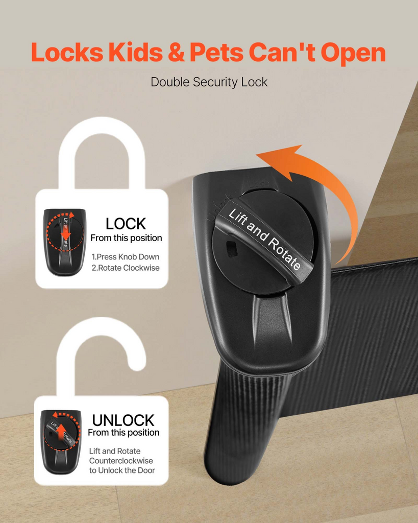 Double security lock system with clear instructions on how to operate it.