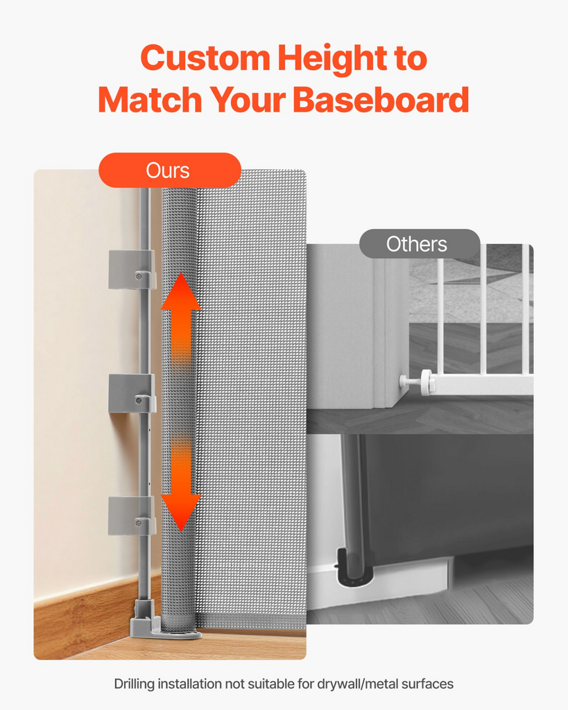 Glamorous Pups : VEVOR Retractable Baby & Pet Gate | 57” Wide x 38.5” Tall Safety Mesh Barrier with Lock – Easy Walk-Through, No-Trip Design for Stairs, Doorways & Outdoor Use (Gray)