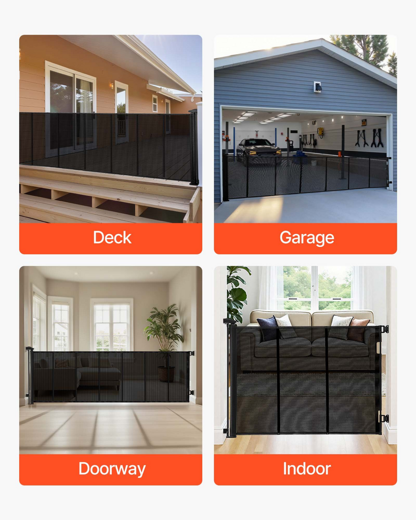 Glamorous Pups : VEVOR Retractable Baby & Pet Gate | 120” Extra-Wide Mesh Safety Gate with Reinforced Fiberglass Strips – 38.5” Tall, No-Trip Design for Doorways, Decks & Indoor Spaces (Black)