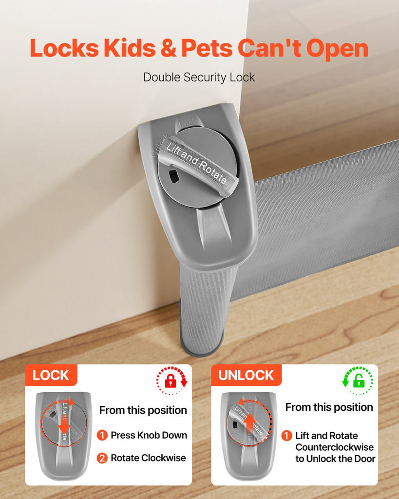 Glamorous Pups : VEVOR Retractable Baby & Pet Gate | 72.8” Wide x 31.3” Tall Mesh Safety Barrier with Security Lock – Gray