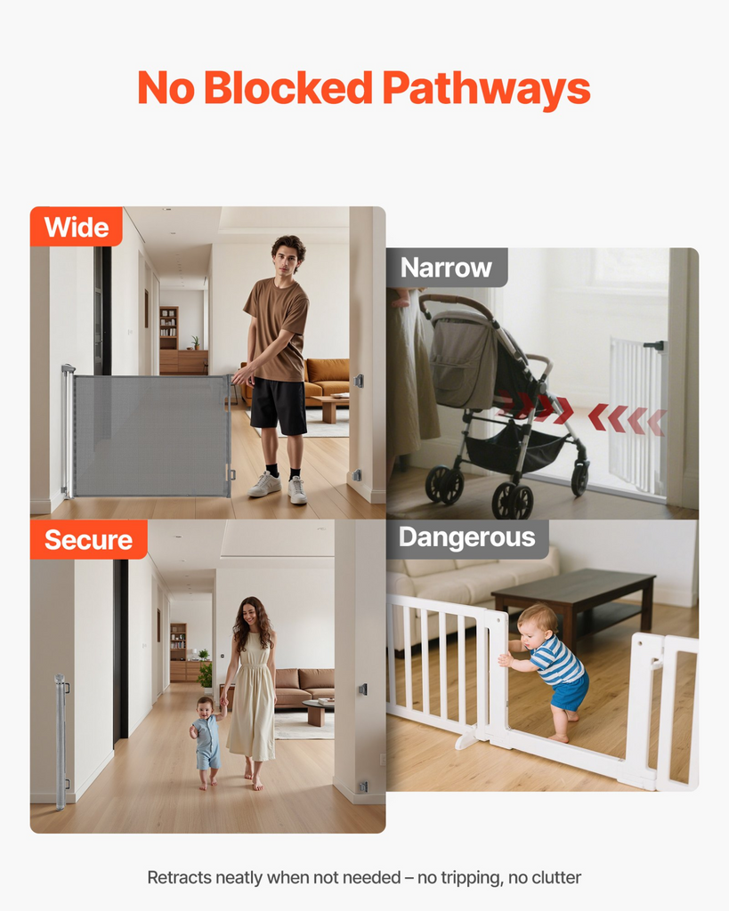 Glamorous Pups : VEVOR Retractable Baby & Pet Gate | 72.8” Wide x 31.3” Tall Mesh Safety Barrier with Security Lock – Gray