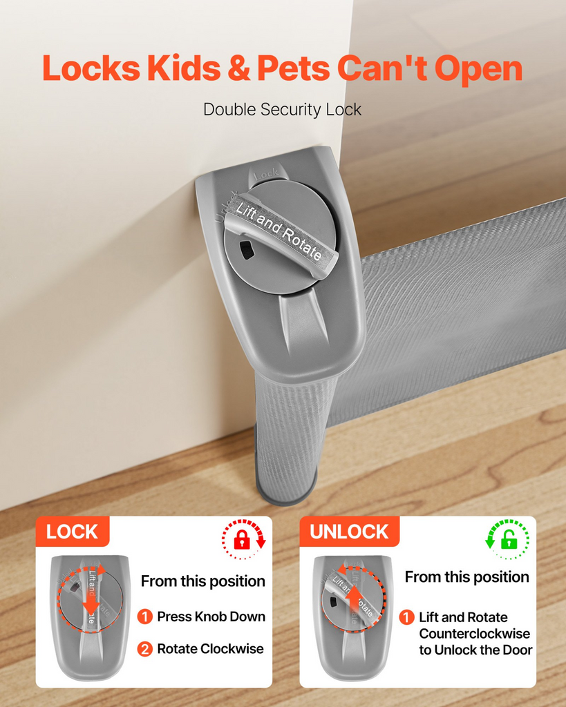 Glamorous Pups : VEVOR Retractable Baby & Pet Gate | 56.3” Wide x 31.3” Tall Mesh Safety Gate with One-Hand Lock & No-Trip Design – Gray