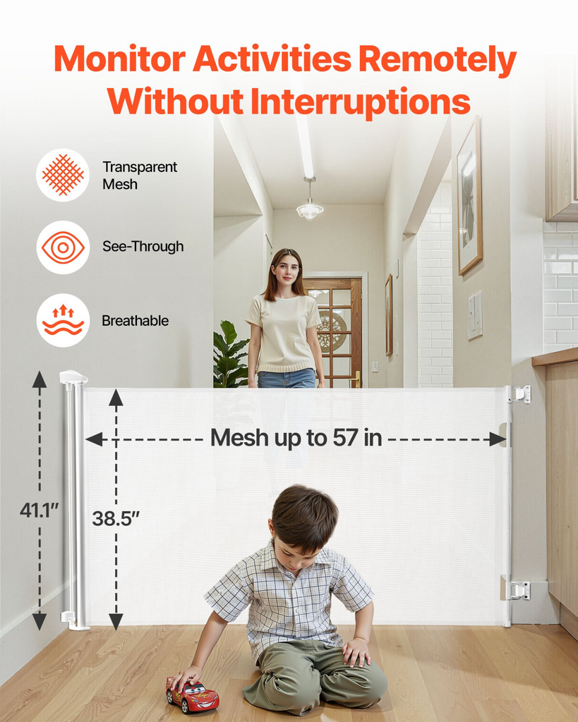 Glamorous Pups : VEVOR Retractable Baby & Pet Safety Gate | 57” Wide x 38.5” Tall – Mesh Barrier with Locking System for Stairs, Doorways & Outdoor Use (White)