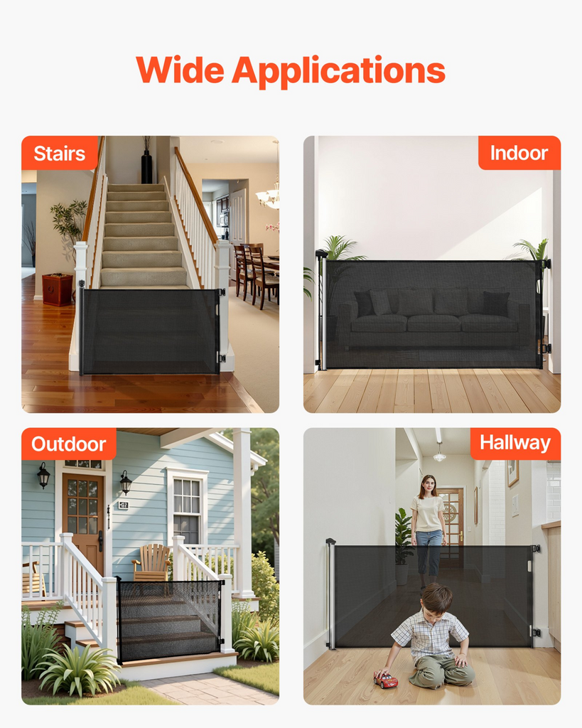 Glamorous Pups : VEVOR Retractable Baby & Pet Gate | 72.8” Wide x 38.5” Tall Mesh Safety Barrier with One-Hand Lock – Black