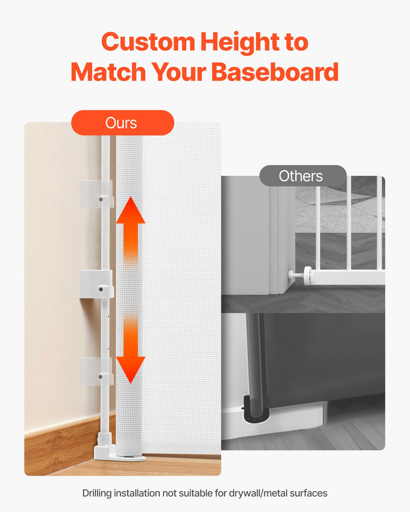 Glamorous Pups : VEVOR Retractable Baby & Pet Gate | 72.8” Wide x 31.3” Tall Mesh Safety Barrier with Lock – White Indoor/Outdoor Walk-Through Gate for Stairs & Hallways