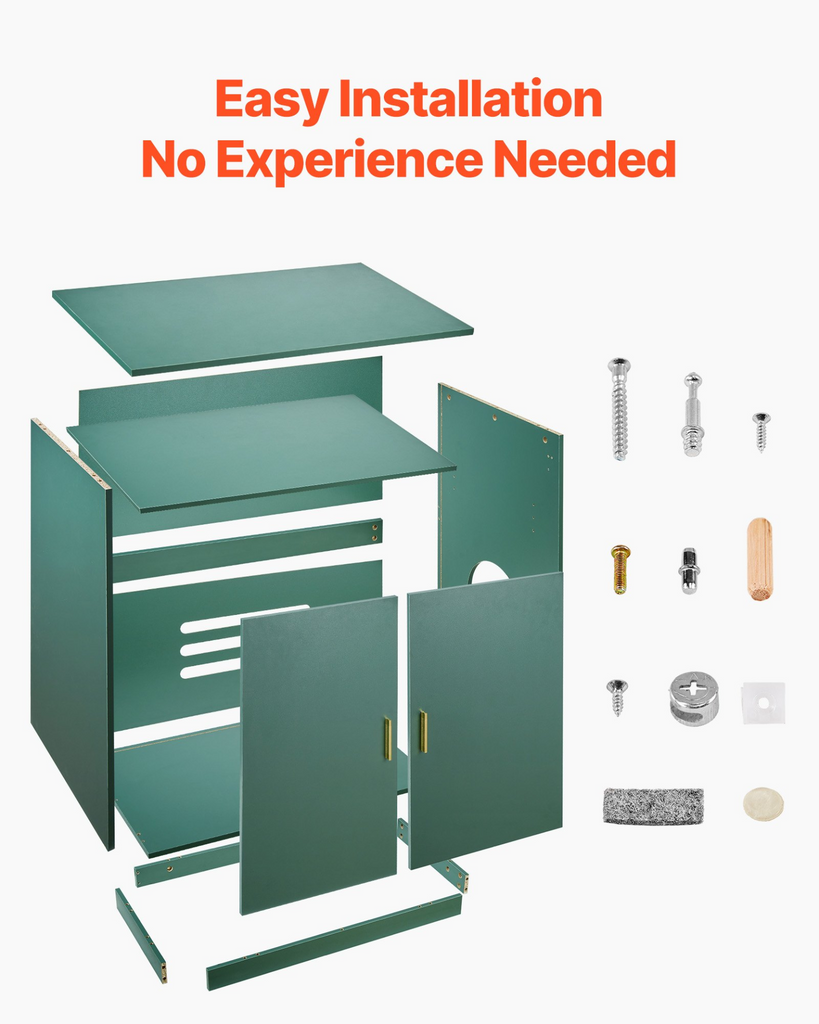 Glamorous Pups : VEVOR Cat Litter Box Enclosure – 31.5" Hidden Litter Box Cabinet | Wooden Indoor Cat Washroom with Ventilated Holes & Double Doors, Modern Pet Furniture End Table (Dark Green & Gold)