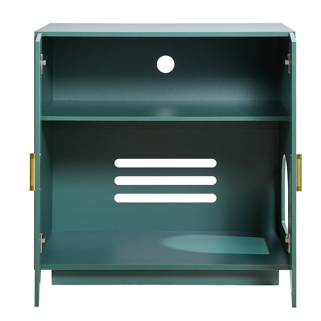 Glamorous Pups : VEVOR Cat Litter Box Enclosure – 31.5" Hidden Litter Box Cabinet | Wooden Indoor Cat Washroom with Ventilated Holes & Double Doors, Modern Pet Furniture End Table (Dark Green & Gold)