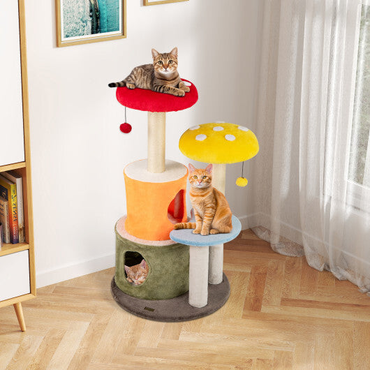 Costway no variants : WhimsiClimb 43-Inch Cat Tree with Dual Condos & Padded Perches – Multicolor Wonderland