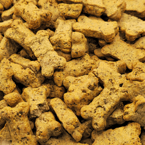 Close-up of Pupkin Patch Snacks Dog Treats by Glamorous Pups, showcasing the textured, bone-shaped treats infused with pumpkin and cinnamon. Ideal for dog owners seeking nutritious, seasonal treats made with natural ingredients.